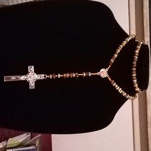 Rosary bead / necklace gold and silver beads with a pretty pendent and st Mary c